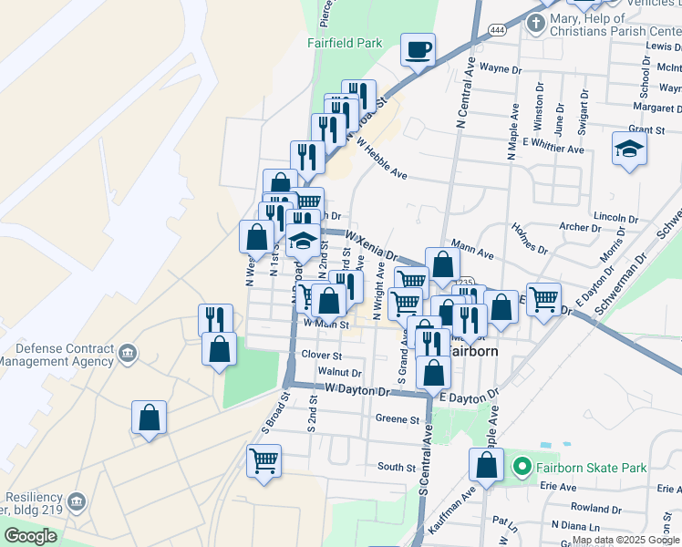 map of restaurants, bars, coffee shops, grocery stores, and more near 401 Middle St in Fairborn