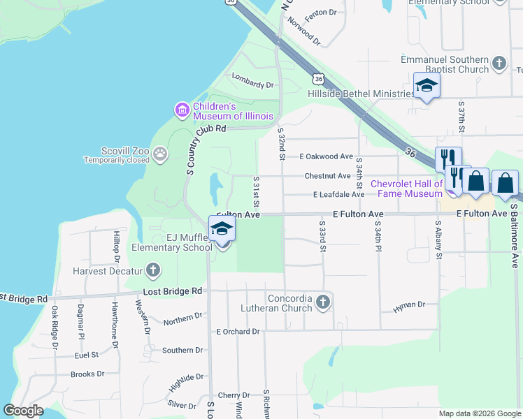 map of restaurants, bars, coffee shops, grocery stores, and more near 3102 East Fulton Avenue in Decatur