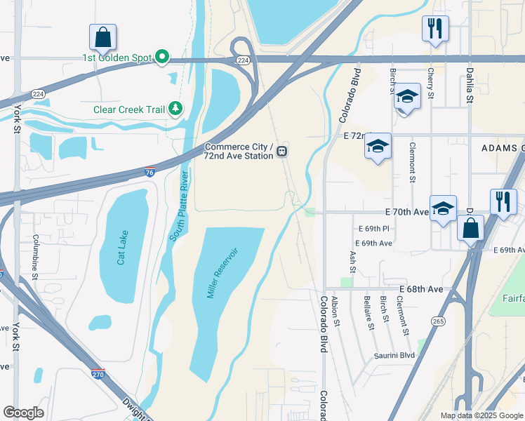 map of restaurants, bars, coffee shops, grocery stores, and more near Fernald Trail in Commerce City