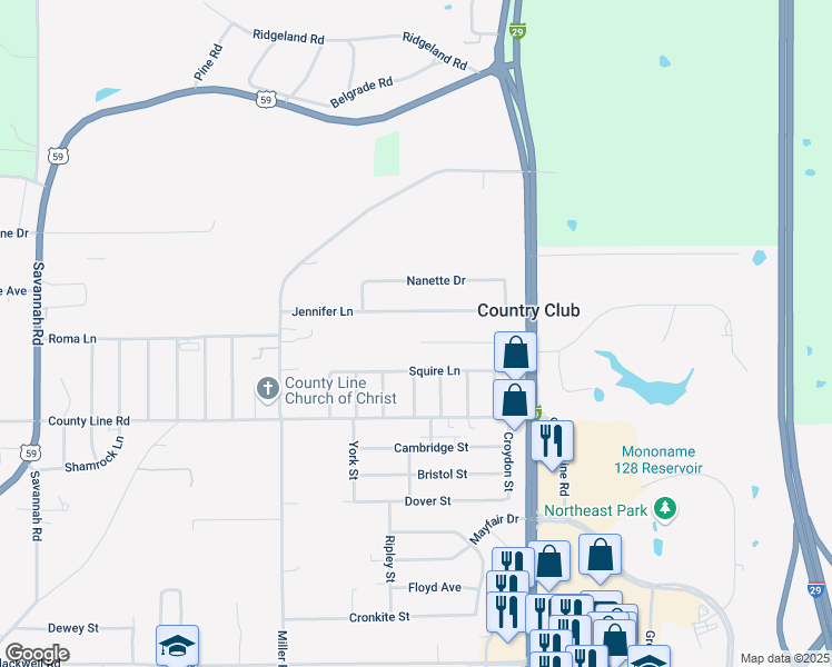 map of restaurants, bars, coffee shops, grocery stores, and more near 12 Chadwick Lane in Country Club