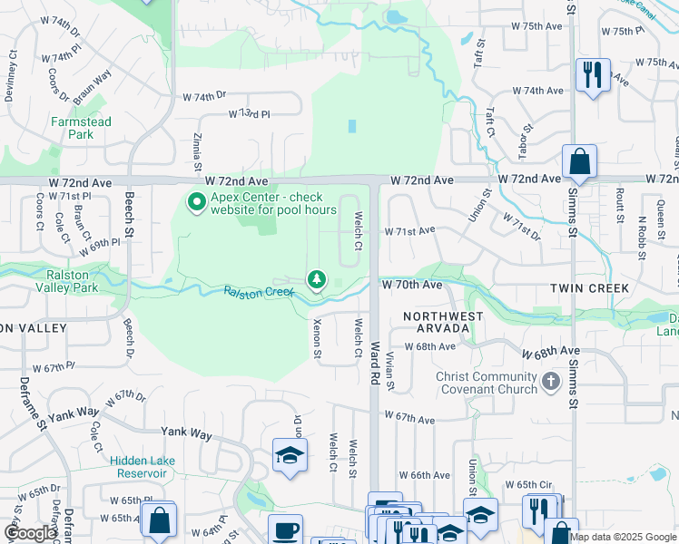 map of restaurants, bars, coffee shops, grocery stores, and more near 12468 West 70th Place in Arvada