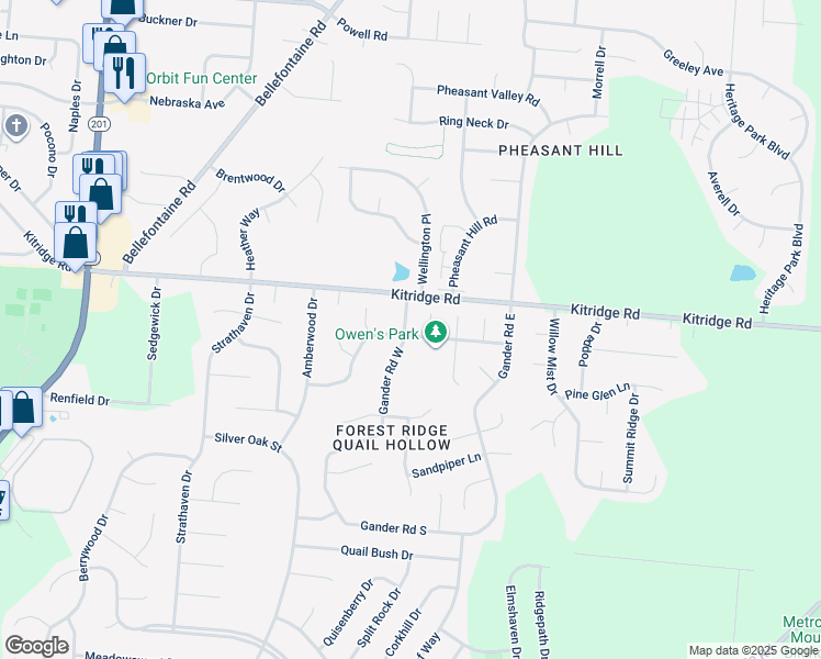 map of restaurants, bars, coffee shops, grocery stores, and more near 5031 Gander Road West in Huber Heights