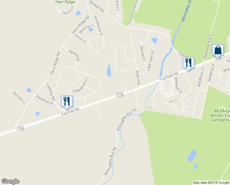 map of restaurants, bars, coffee shops, grocery stores, and more near 1491 Fairfield Road in Gettysburg