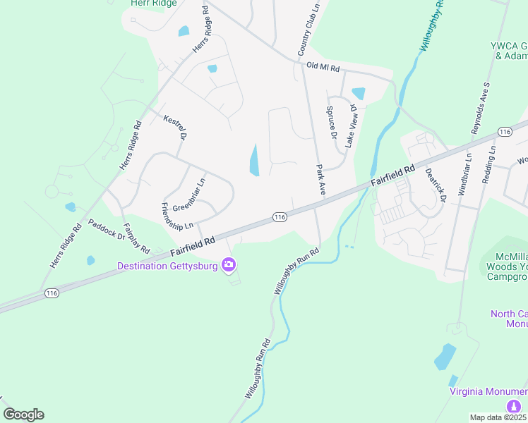 map of restaurants, bars, coffee shops, grocery stores, and more near 1495 Fairfield Road in Gettysburg