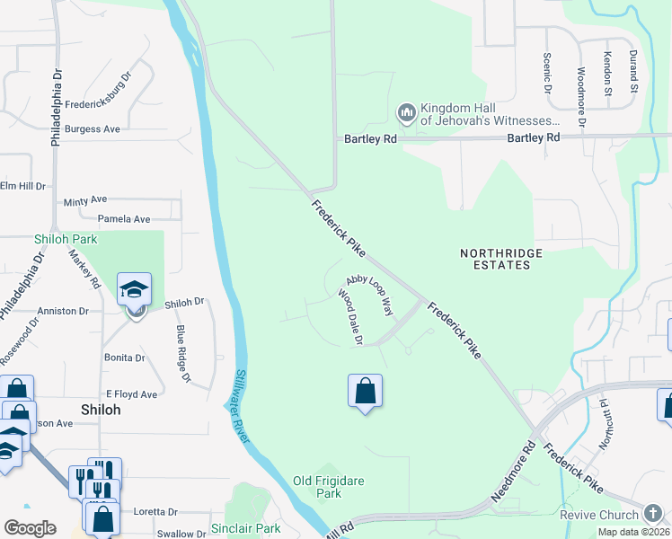 map of restaurants, bars, coffee shops, grocery stores, and more near 5430 Fairford Court in Dayton