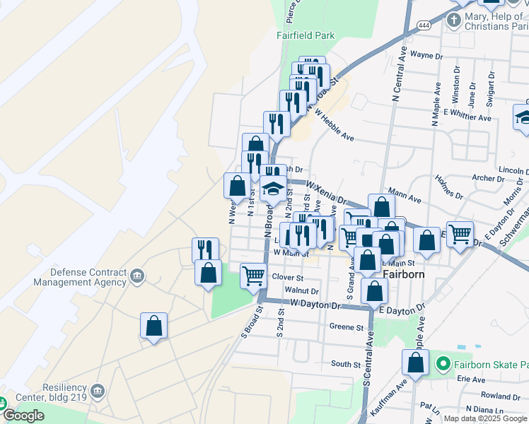 map of restaurants, bars, coffee shops, grocery stores, and more near 620 Middle Street in Fairborn