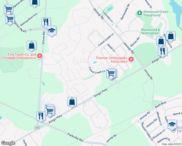 map of restaurants, bars, coffee shops, grocery stores, and more near 5415 Apple Lane in Paulsboro