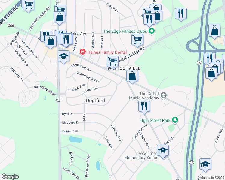 map of restaurants, bars, coffee shops, grocery stores, and more near 216 Somerset Road in Deptford