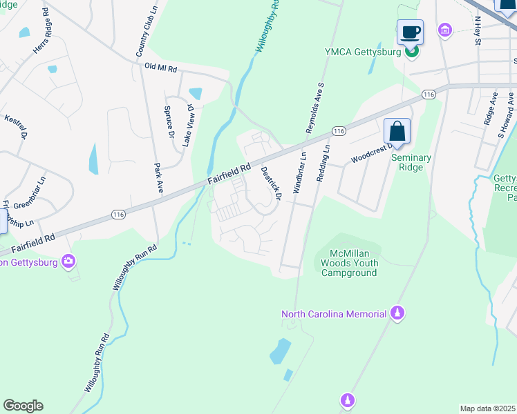 map of restaurants, bars, coffee shops, grocery stores, and more near 113 Deatrick Drive in Gettysburg