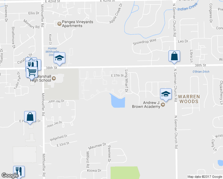 map of restaurants, bars, coffee shops, grocery stores, and more near 10469-10505 Governours Lane in Indianapolis