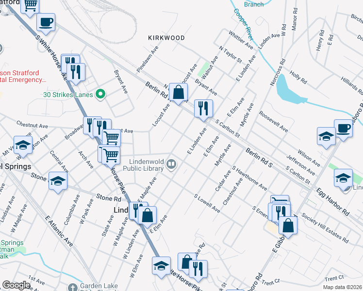map of restaurants, bars, coffee shops, grocery stores, and more near 418 East Linden Avenue in Lindenwold