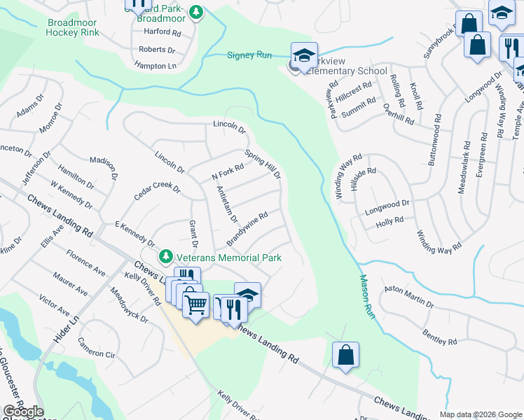 map of restaurants, bars, coffee shops, grocery stores, and more near 18 Brandywine Road in Laurel Springs