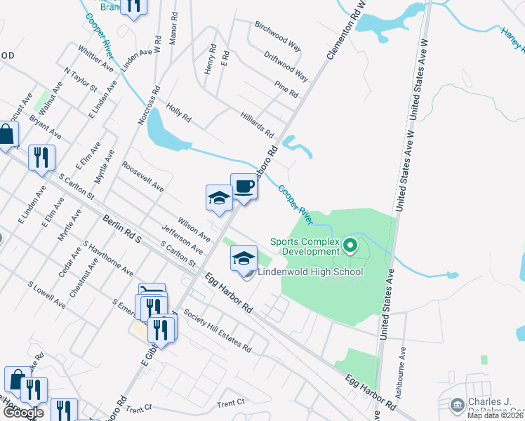 map of restaurants, bars, coffee shops, grocery stores, and more near 911 East Gibbsboro Road in Lindenwold