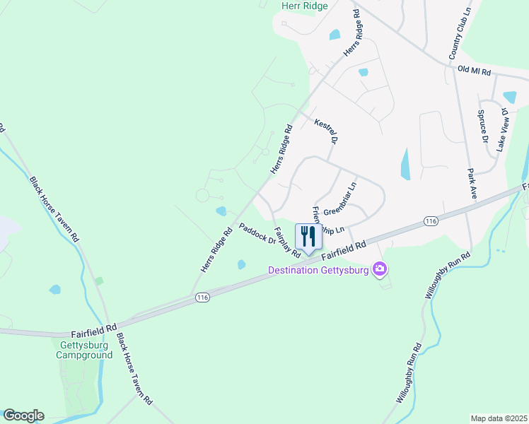 map of restaurants, bars, coffee shops, grocery stores, and more near Fairplay Road in Gettysburg