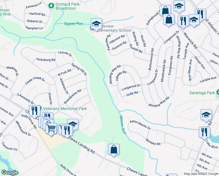 map of restaurants, bars, coffee shops, grocery stores, and more near 264 Winding Way Road in Stratford