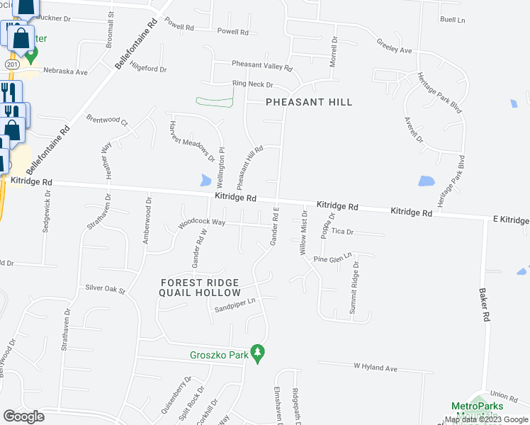 map of restaurants, bars, coffee shops, grocery stores, and more near 4940 Egret Court in Dayton