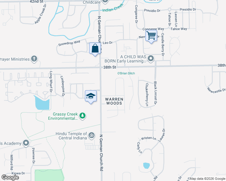 map of restaurants, bars, coffee shops, grocery stores, and more near 3625 Foxtail Drive in Indianapolis