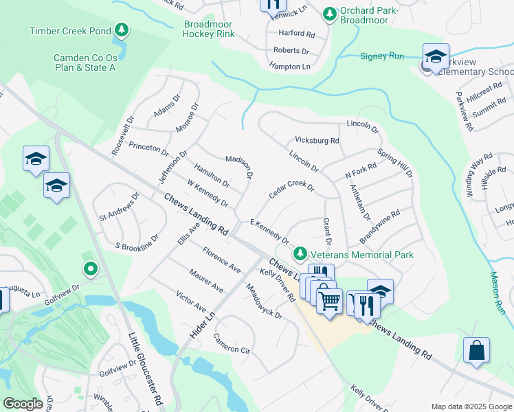 map of restaurants, bars, coffee shops, grocery stores, and more near 1 Cedar Creek Drive in Laurel Springs