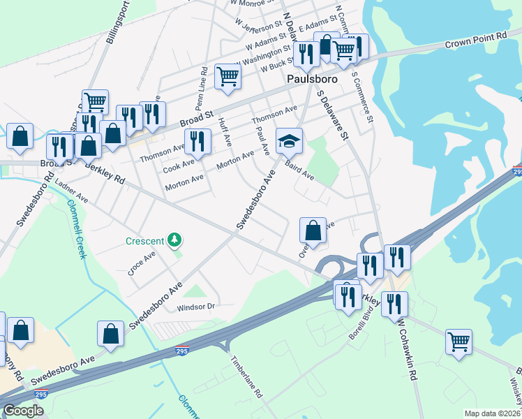 map of restaurants, bars, coffee shops, grocery stores, and more near 1220 Walter Avenue in Paulsboro