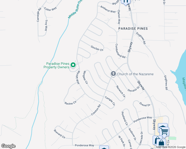 map of restaurants, bars, coffee shops, grocery stores, and more near 14181 Wingate Circle in Magalia