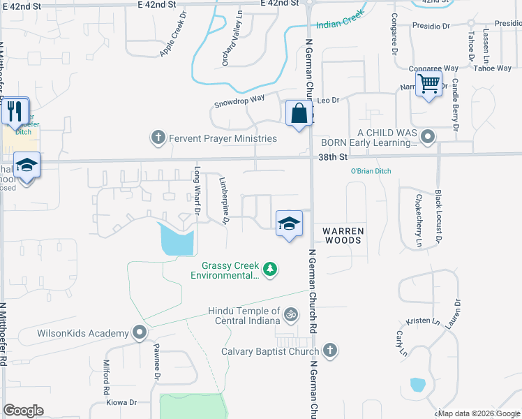 map of restaurants, bars, coffee shops, grocery stores, and more near 10809 Cedar Pine Drive in Indianapolis