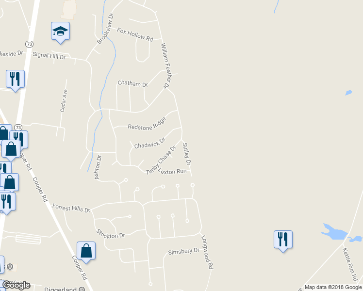 map of restaurants, bars, coffee shops, grocery stores, and more near 32 Tenby Chase Drive in Voorhees Township