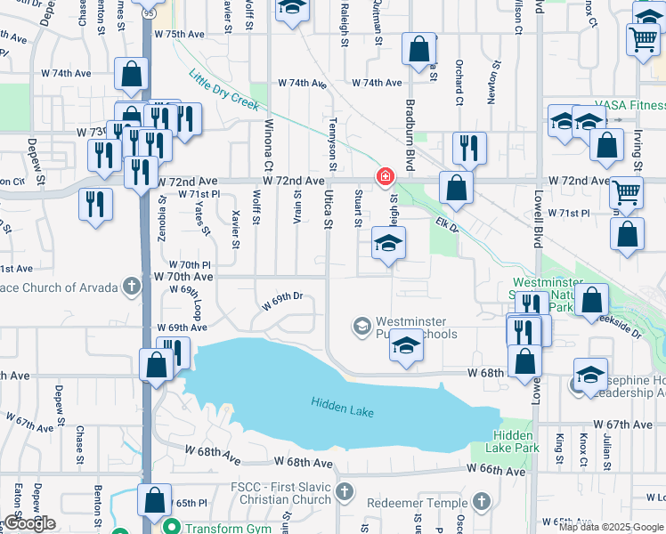 map of restaurants, bars, coffee shops, grocery stores, and more near in Westminster