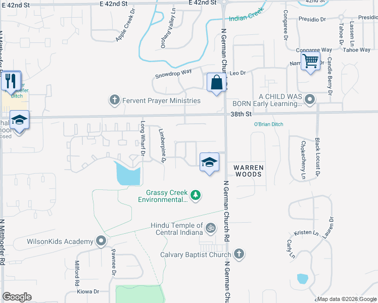 map of restaurants, bars, coffee shops, grocery stores, and more near 10809 Cedar Pine Drive in Indianapolis