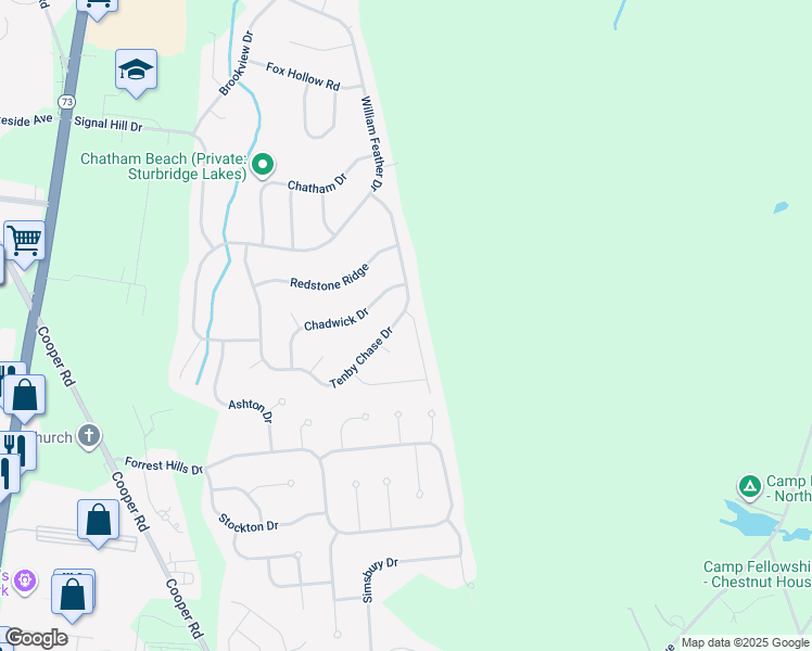 map of restaurants, bars, coffee shops, grocery stores, and more near 32 Tenby Chase Drive in Voorhees Township