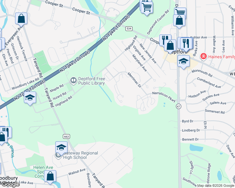 map of restaurants, bars, coffee shops, grocery stores, and more near Hidden Glen in Woodbury