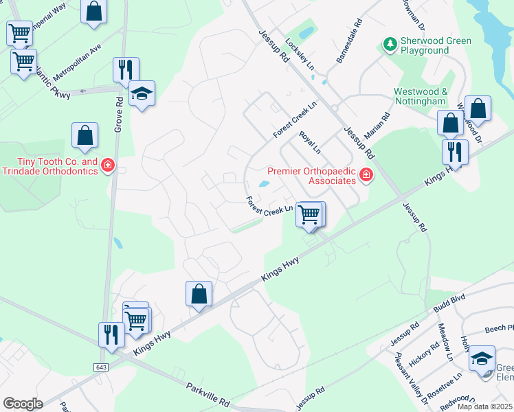 map of restaurants, bars, coffee shops, grocery stores, and more near 5415 Apple Lane in Paulsboro