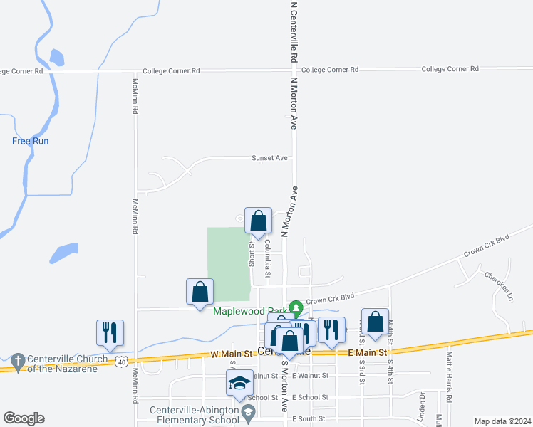 map of restaurants, bars, coffee shops, grocery stores, and more near 512 North Morton Avenue in Centerville