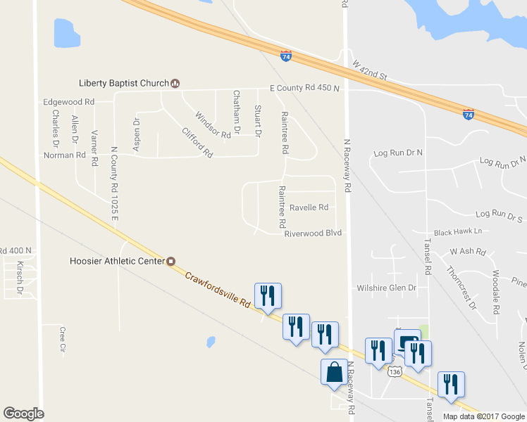 map of restaurants, bars, coffee shops, grocery stores, and more near 4107 Ash Lawn Road in Indianapolis