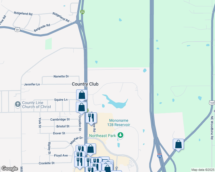 map of restaurants, bars, coffee shops, grocery stores, and more near 12546 Lakeland Drive in Country Club
