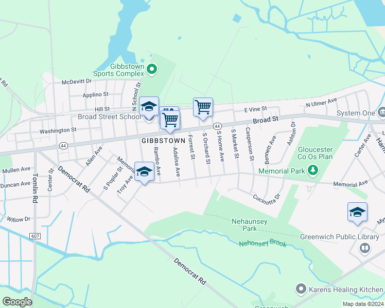 map of restaurants, bars, coffee shops, grocery stores, and more near in Greenwich Township