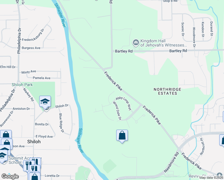 map of restaurants, bars, coffee shops, grocery stores, and more near 5475 Fairford Court in Dayton