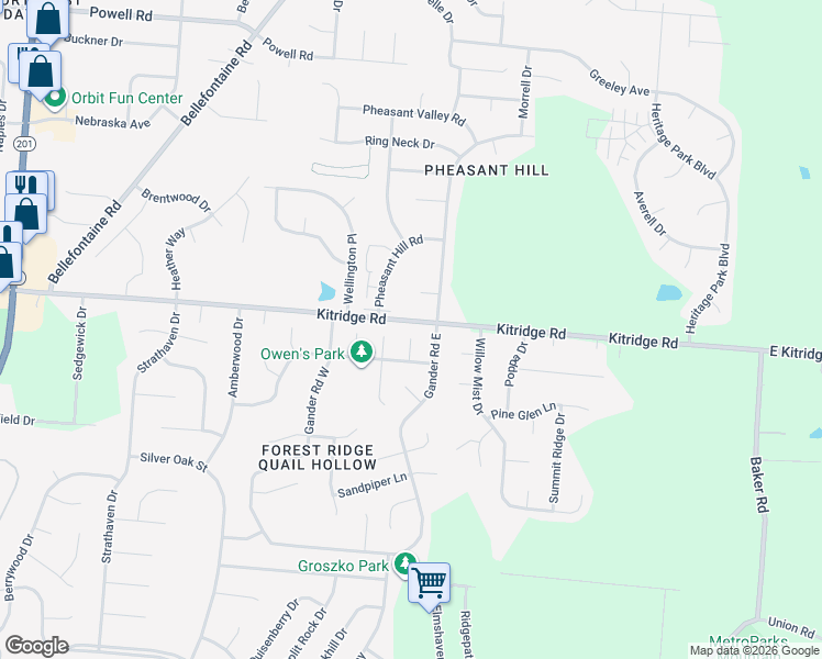 map of restaurants, bars, coffee shops, grocery stores, and more near 5806 Golden Pheasant Court in Dayton