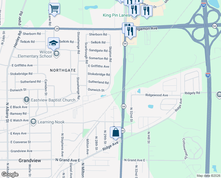map of restaurants, bars, coffee shops, grocery stores, and more near 1902 Skipton Road in Springfield