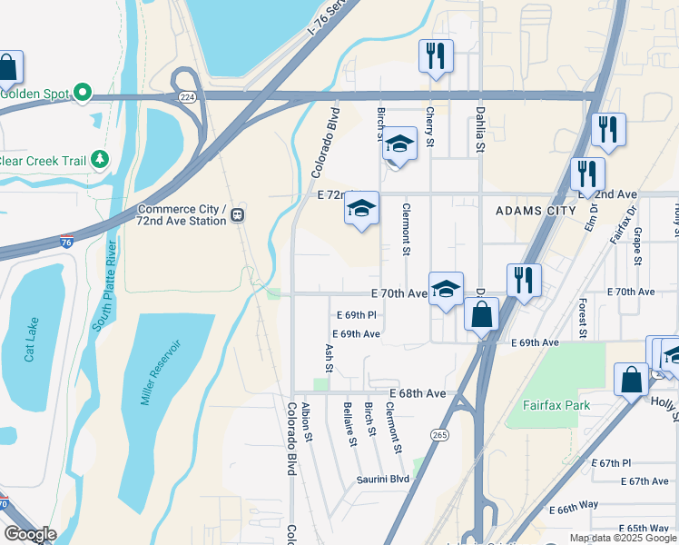 map of restaurants, bars, coffee shops, grocery stores, and more near 4126 East 71st Avenue in Commerce City