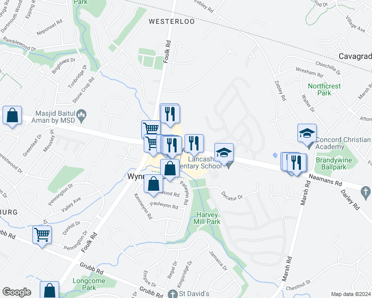 map of restaurants, bars, coffee shops, grocery stores, and more near 2006 Naamans Road in Wilmington