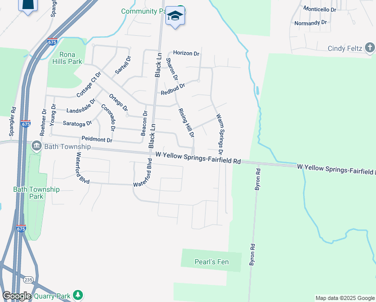 map of restaurants, bars, coffee shops, grocery stores, and more near 1378 Honeysuckle Drive in Fairborn