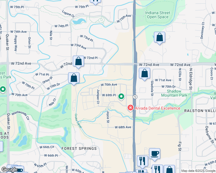 map of restaurants, bars, coffee shops, grocery stores, and more near 15031 West 70th Avenue in Arvada