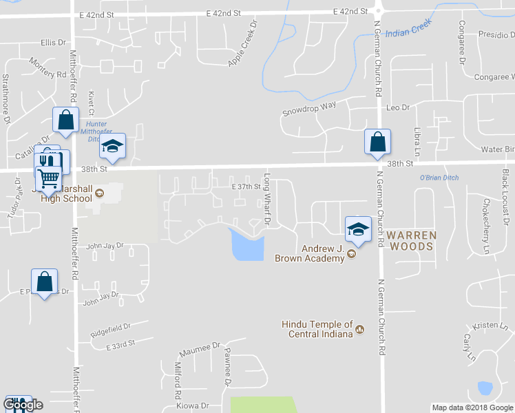 map of restaurants, bars, coffee shops, grocery stores, and more near 3666 Long Wharf Drive in Indianapolis