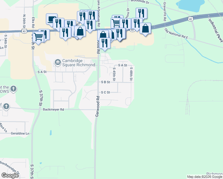 map of restaurants, bars, coffee shops, grocery stores, and more near 4427 South B Street in Richmond