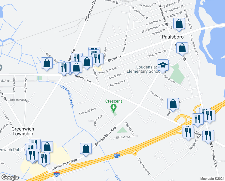 map of restaurants, bars, coffee shops, grocery stores, and more near 267 Vanneman Boulevard in Paulsboro