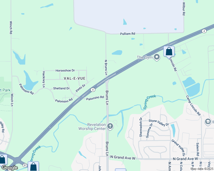map of restaurants, bars, coffee shops, grocery stores, and more near 1502 North Bruns Lane in Springfield