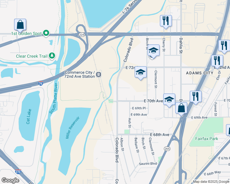 map of restaurants, bars, coffee shops, grocery stores, and more near 4090 East 71st Avenue in Commerce City