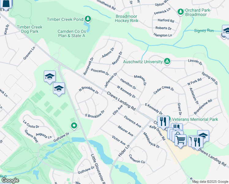 map of restaurants, bars, coffee shops, grocery stores, and more near 24 West Kennedy Drive in Laurel Springs