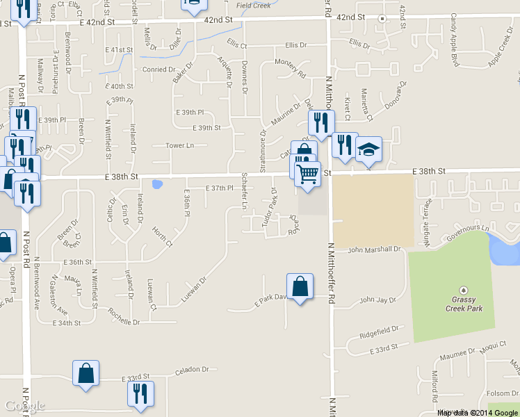map of restaurants, bars, coffee shops, grocery stores, and more near 3728 Tudor Park Drive in Indianapolis