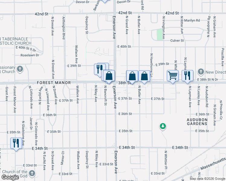 map of restaurants, bars, coffee shops, grocery stores, and more near in Indianapolis